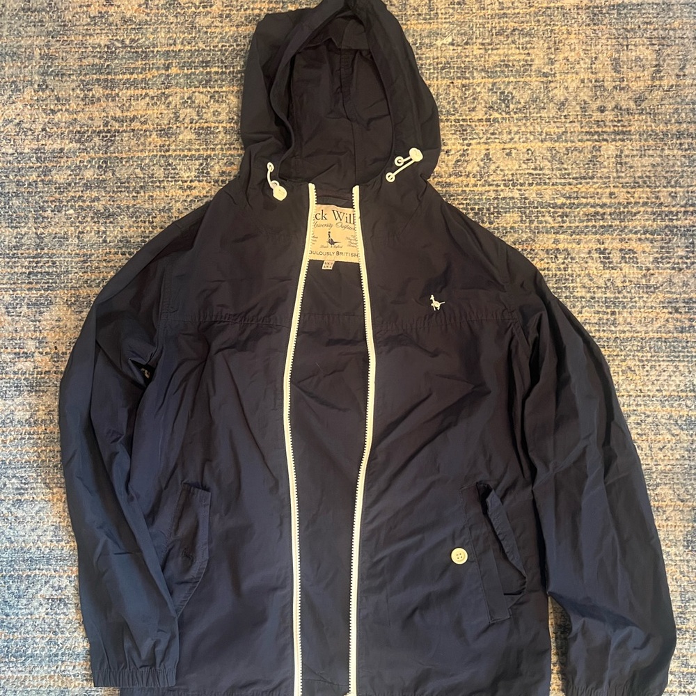 Jack Wills Navy and White Rain Coat - US Size 4